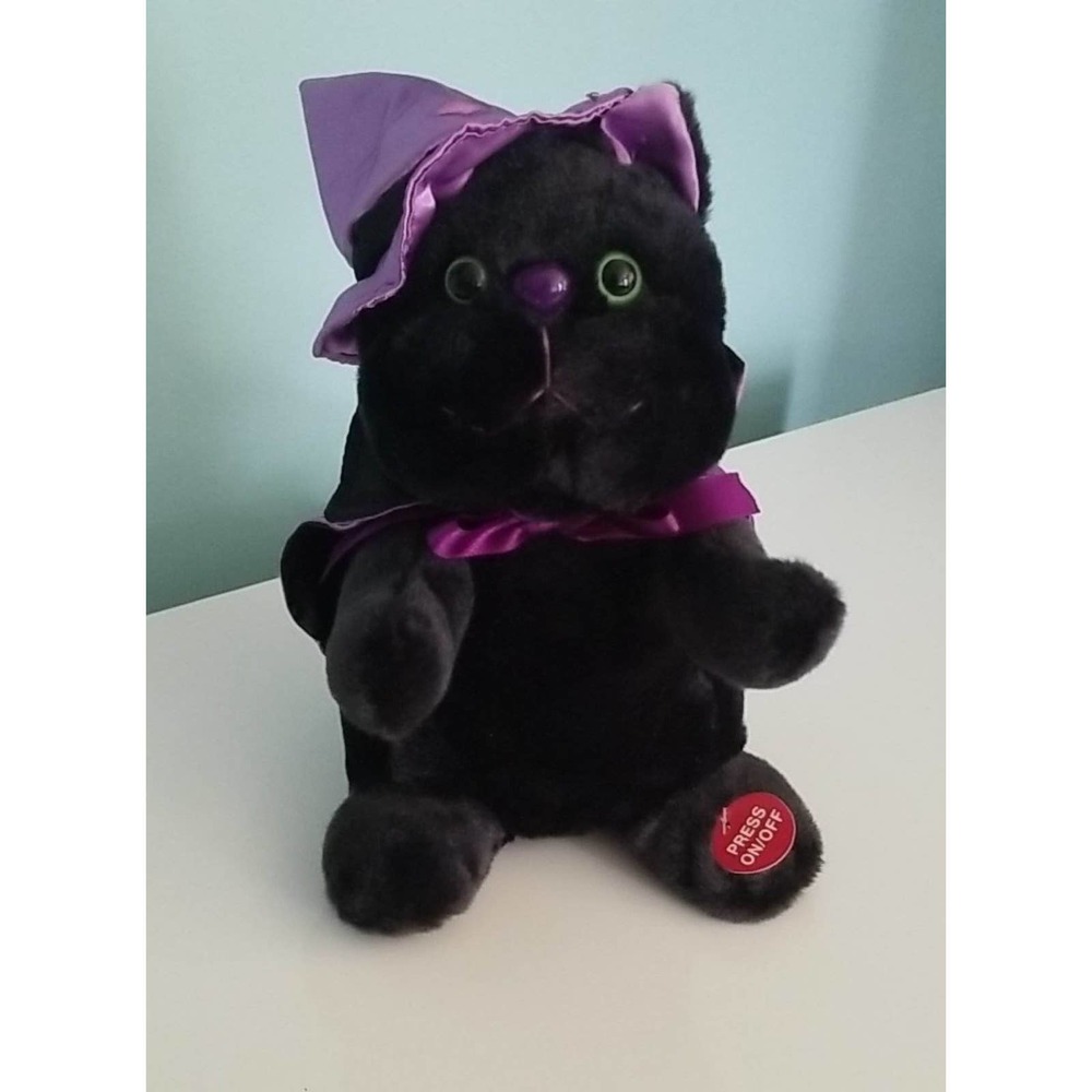Halloween Musical Animated Black Cat Plush Figure Adams Family Rare!